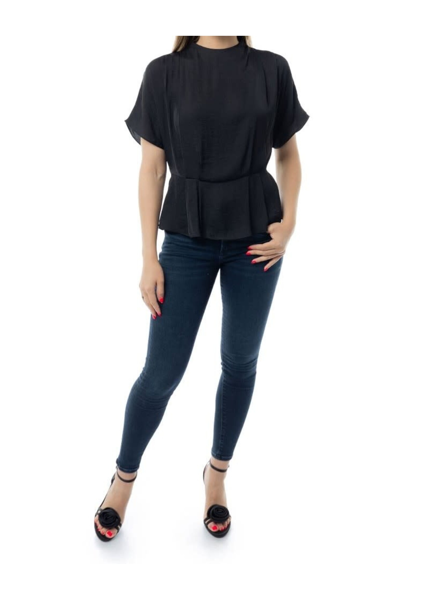 NZEB119032 - HIGH NECK DROP SHOULDER PEPLUM TOP