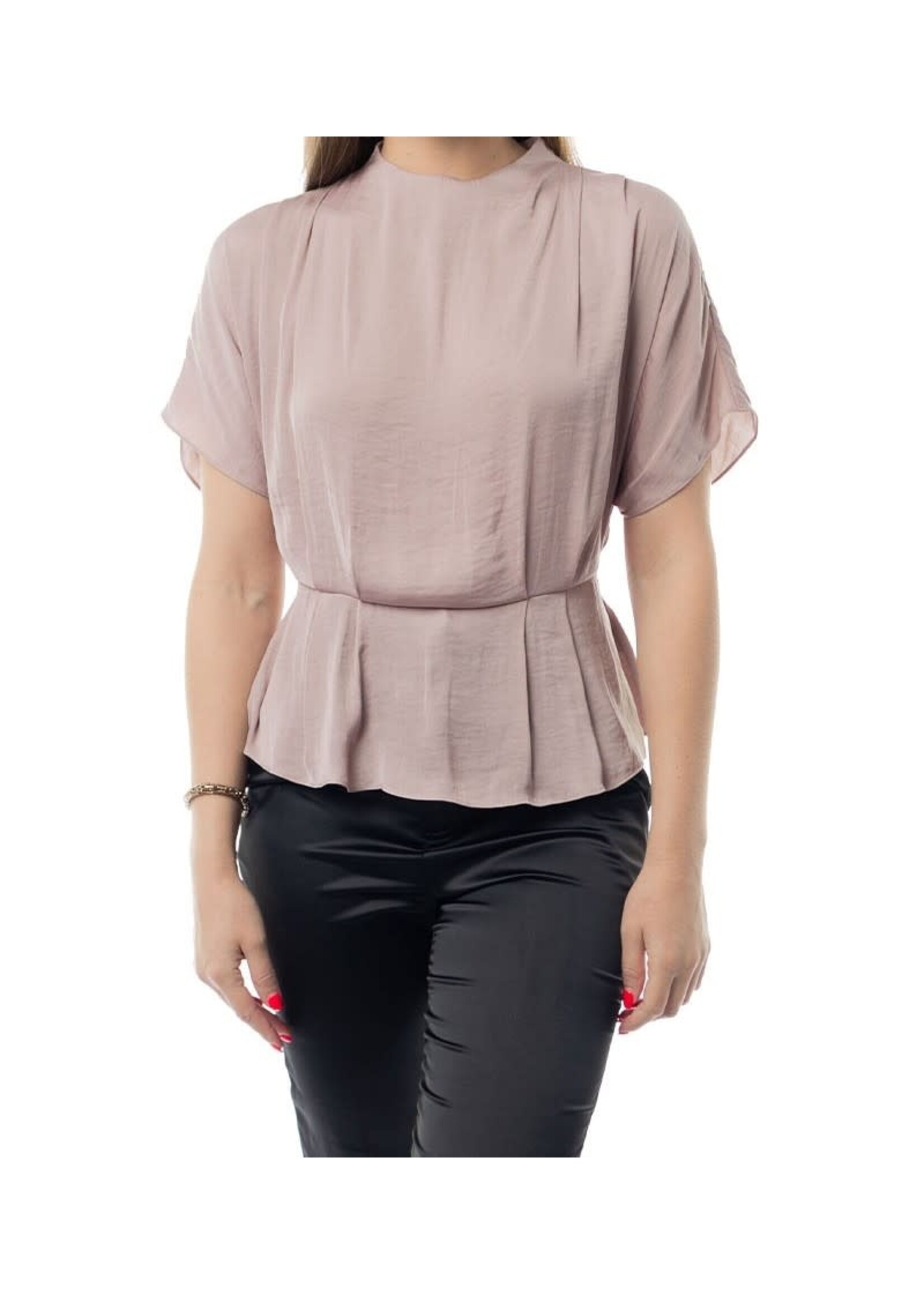 NZEB119032 - HIGH NECK DROP SHOULDER PEPLUM TOP