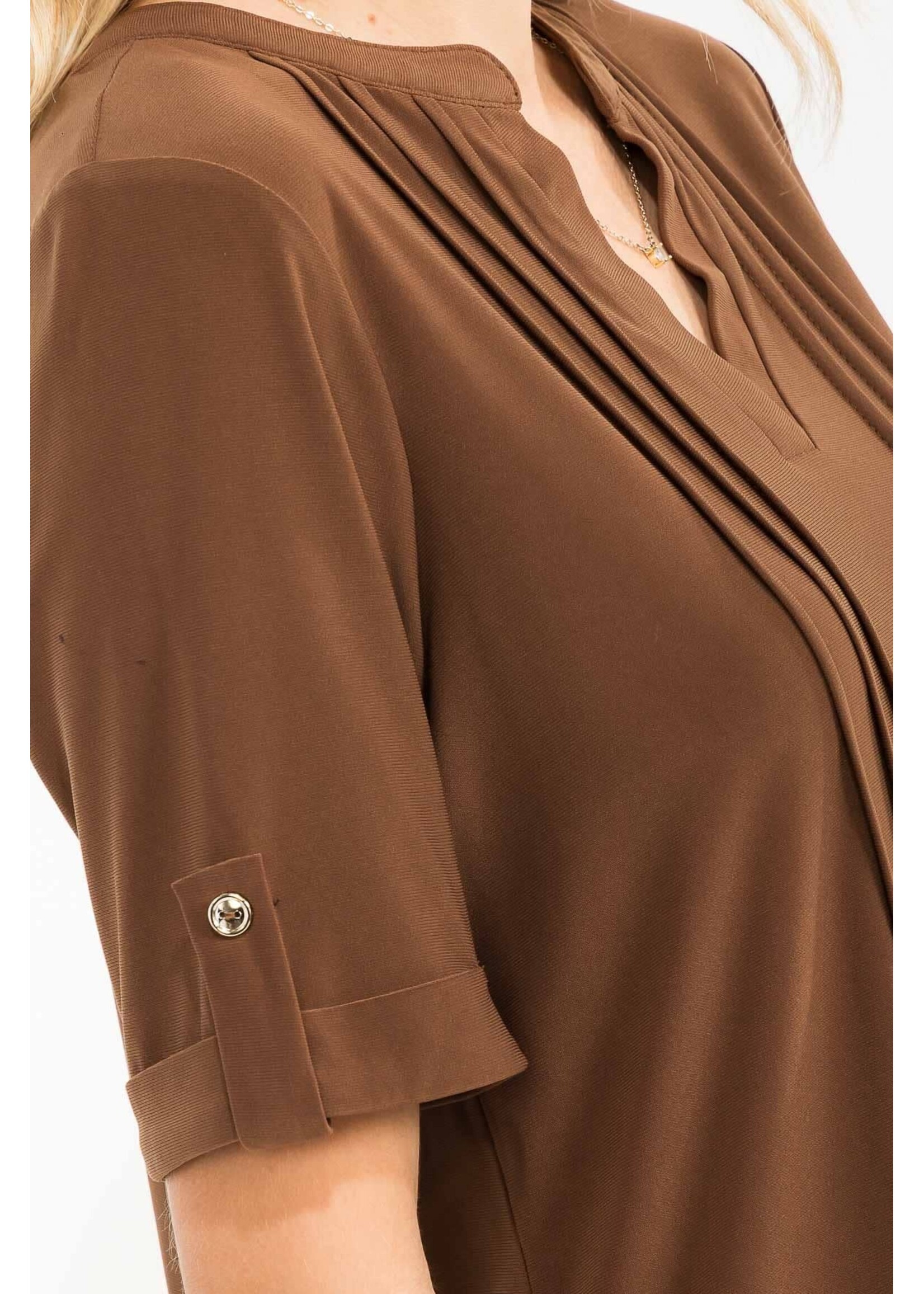 PCTPMS2316 - PINTUCK SPLIT NECK SHORT SLEEVE TOP