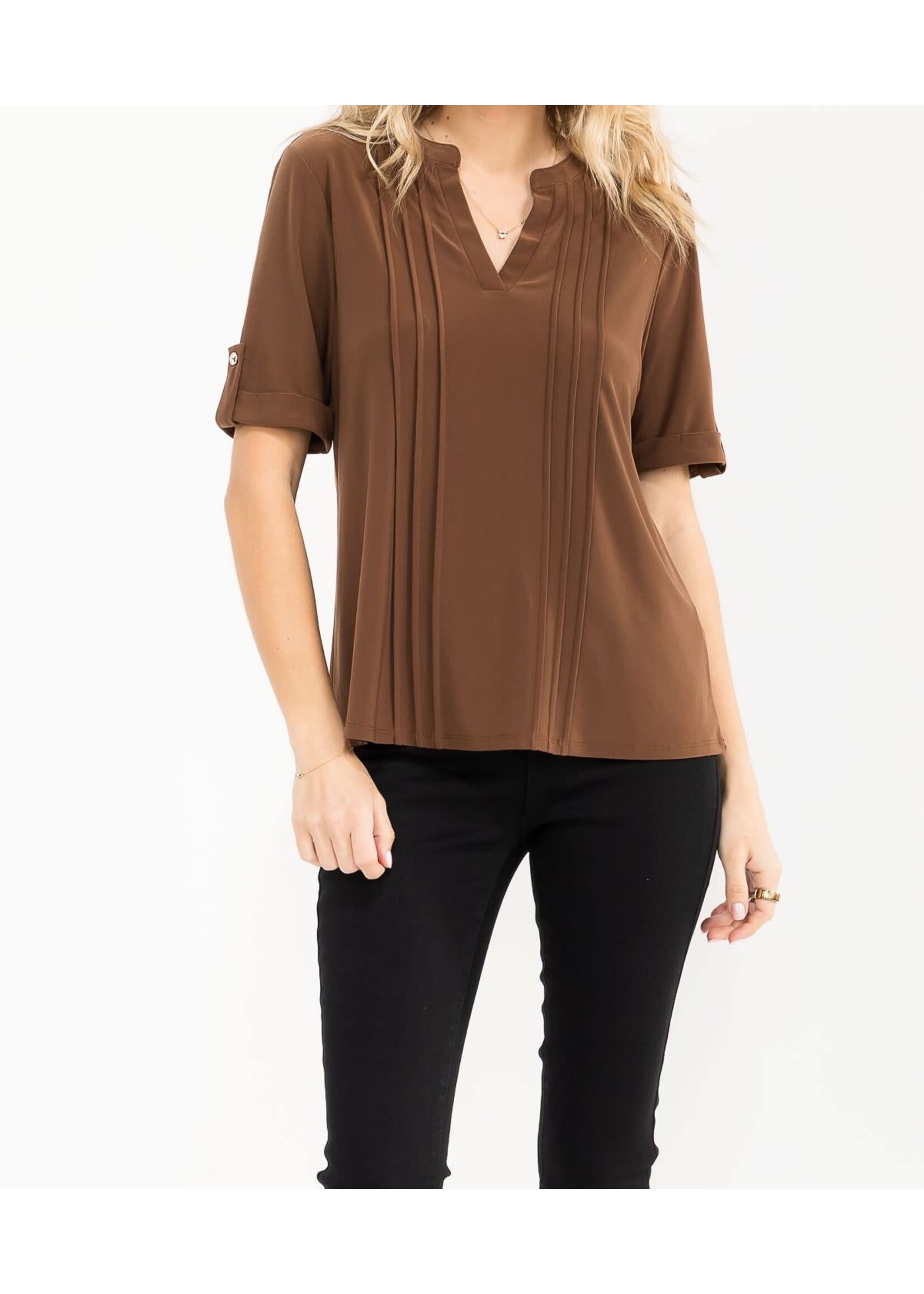 PCTPMS2316 - PINTUCK SPLIT NECK SHORT SLEEVE TOP