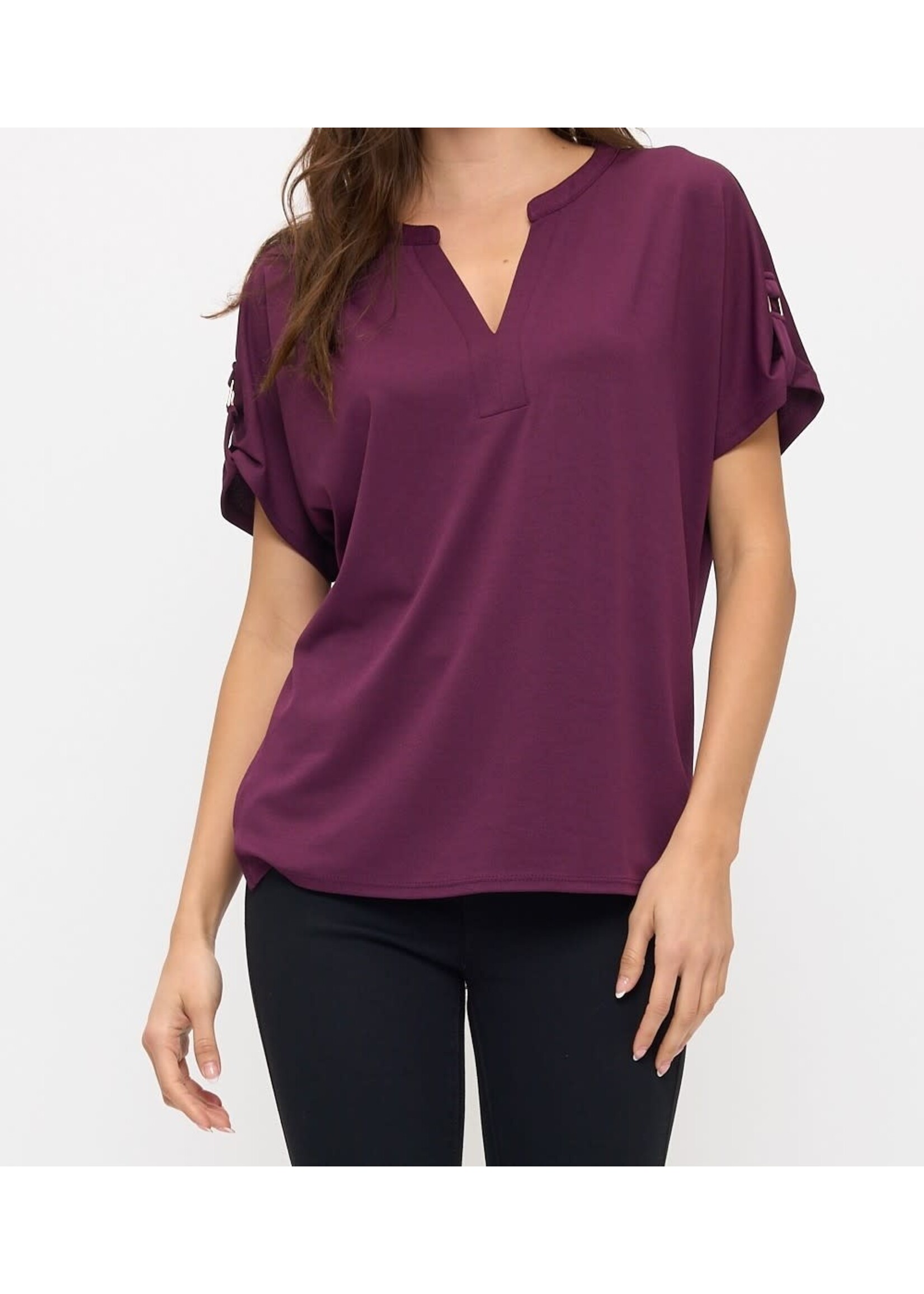 PCTPMS2266 - VNECK SQUARE RING ROLL TAB DOLMAN TOP