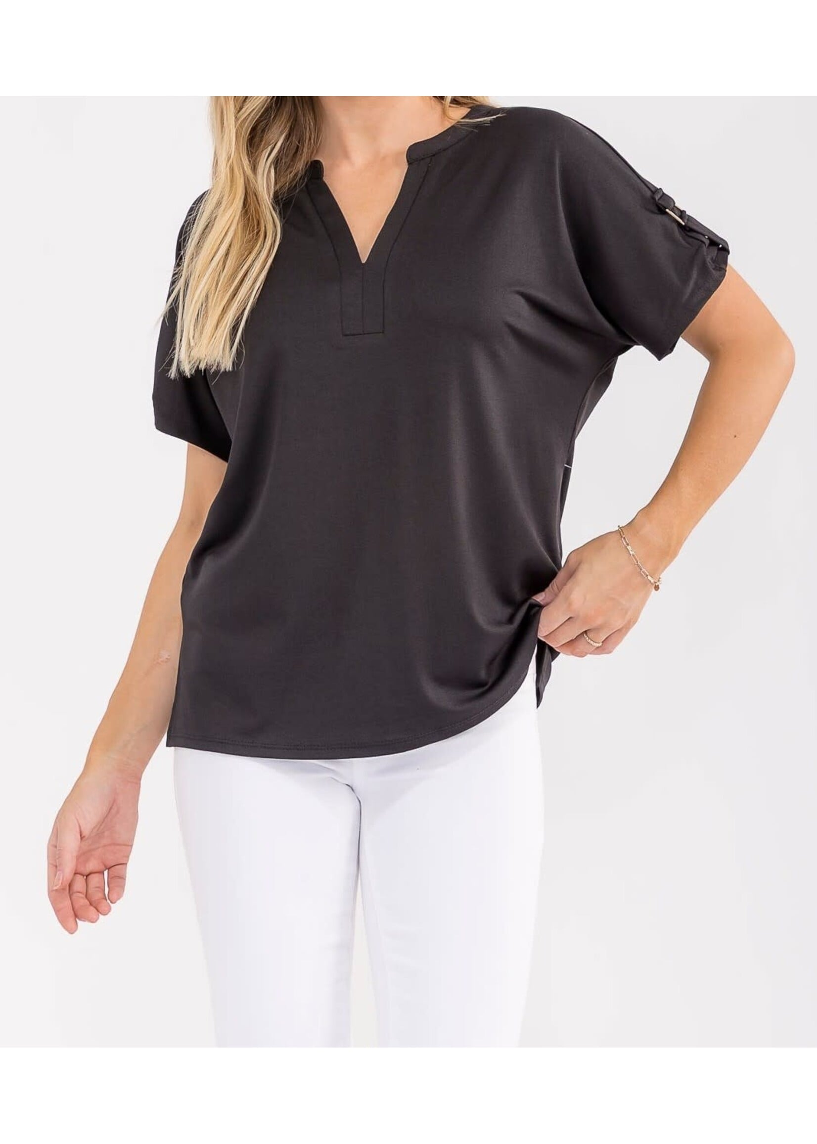 PCTPMS2266 - VNECK SQUARE RING ROLL TAB DOLMAN TOP