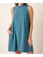 MSD1886 - RUFFLE MOCK NECK SLEEVELESS DRESS