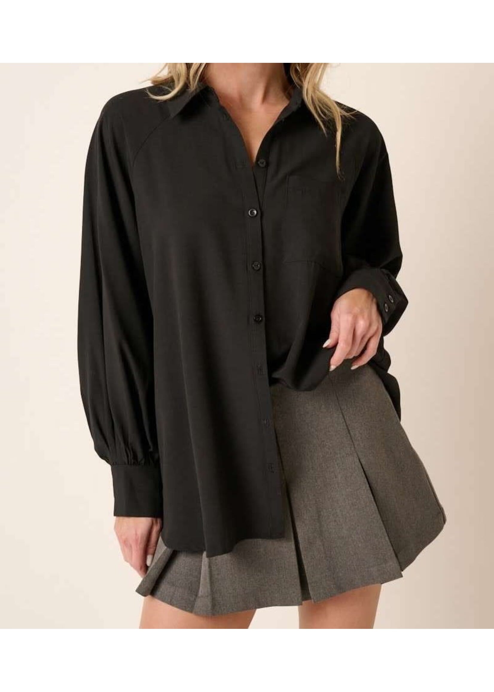 MSH14897 - RAGLAN LONG SLEEVE BUTTON DOWN TUNIC TOP