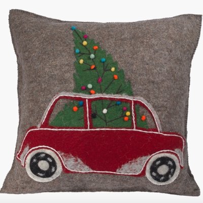Felted Wool Pillow - Tree in Car