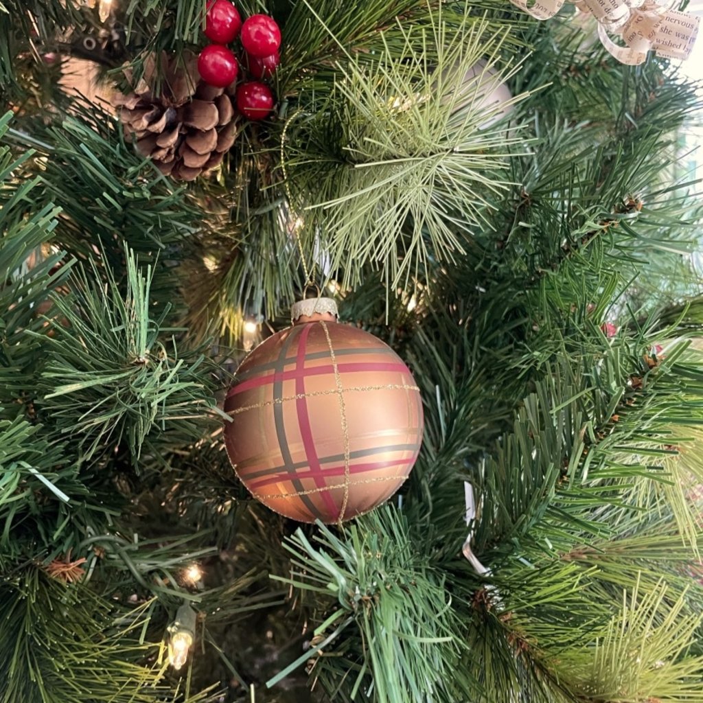 Plaid Metallic Glass Ornament