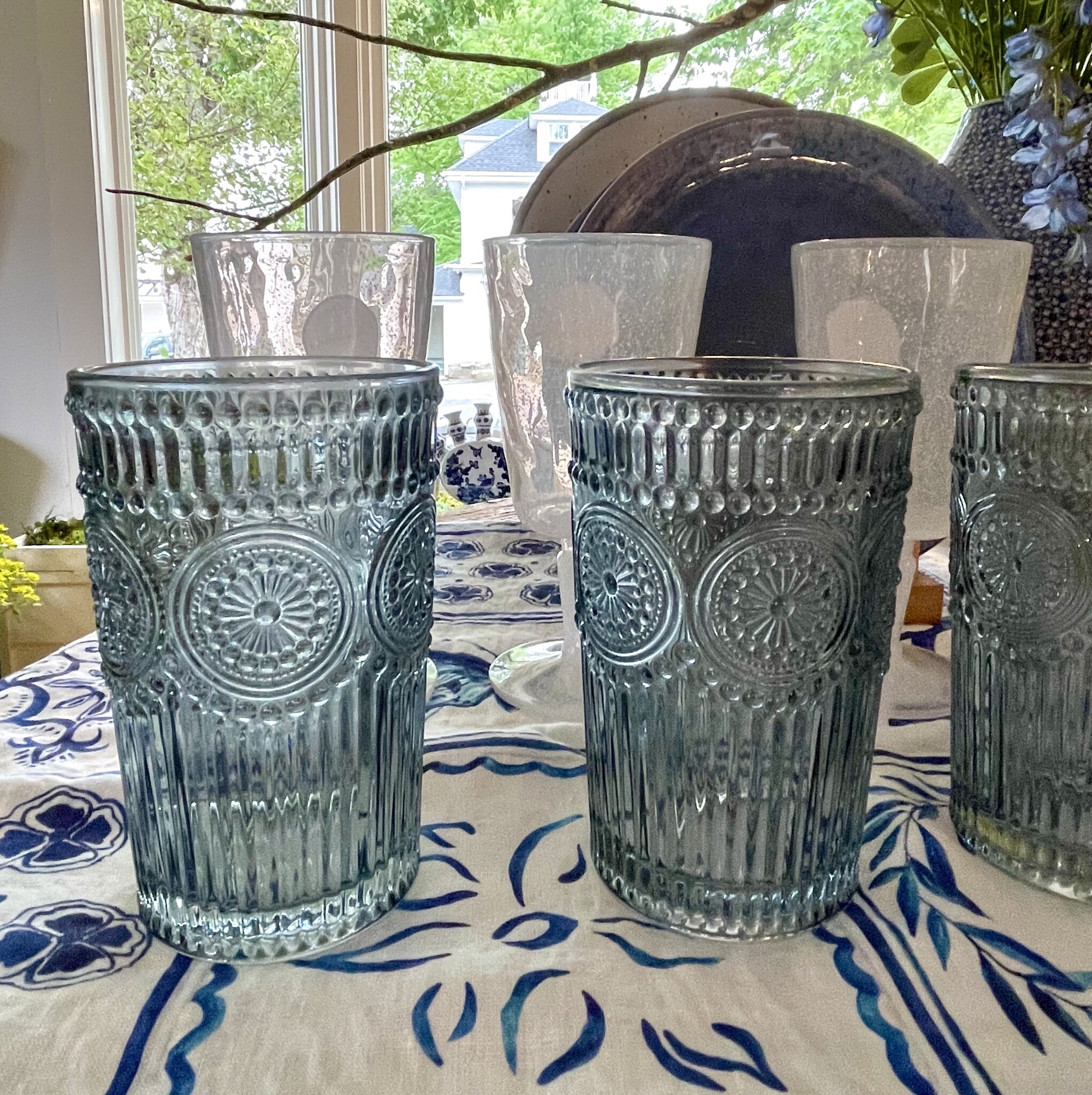 13 oz. Vintage Textured Smoke Blue Drinking Glasses (Set of 6)