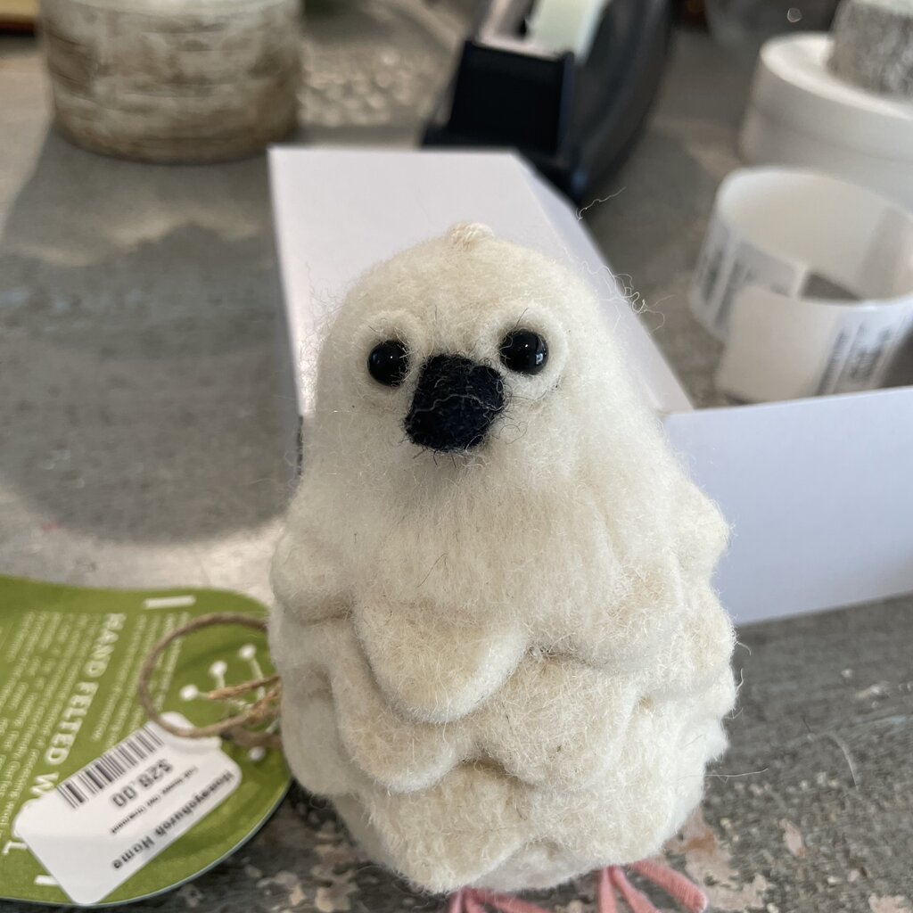 Handmade Felt Snowy Owl Christmas Ornament