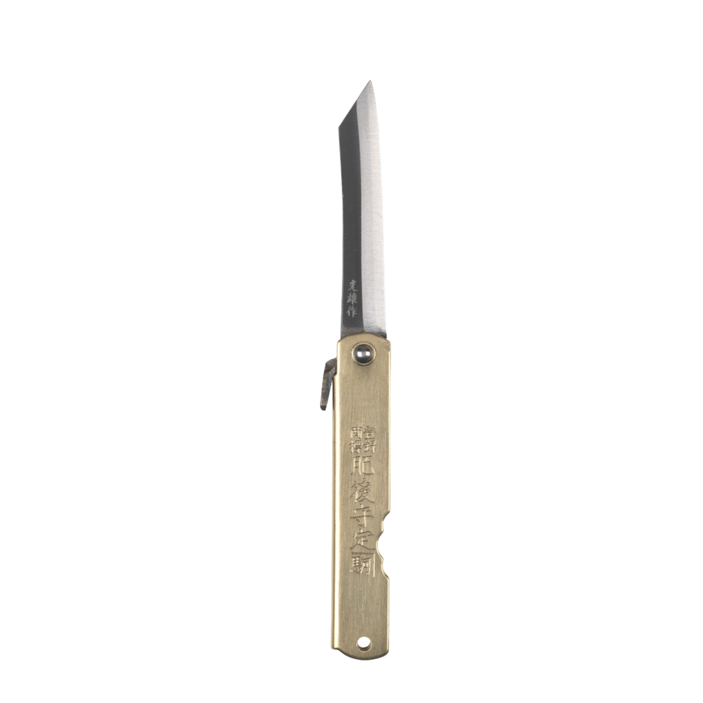 Niwaki Higonokami Folding Knife - Brass Handle, Blue Steel
