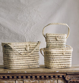 Set of 3 Baskets with Lid and Handles