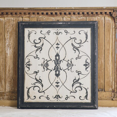 Antique Italian Painted Wood Panel w/ Black Frame