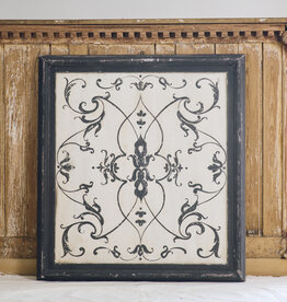 Antique Italian Painted Wood Panel w/ Black Frame