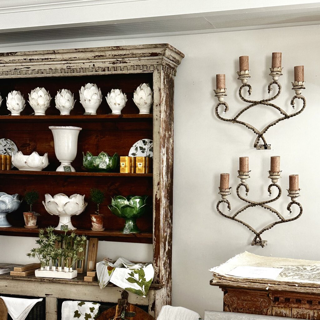 Antique Wood & Iron Applique Sconce