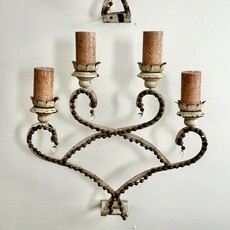 Antique Wood & Iron Applique Sconce
