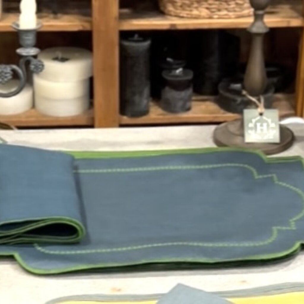 Filo Linen Napkin - Deep Blue/Fern