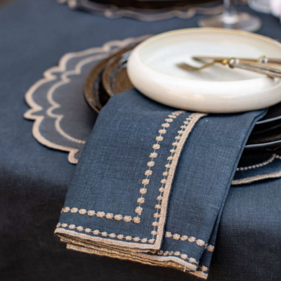 Letizia Linen Napkin - Coal/Walnut