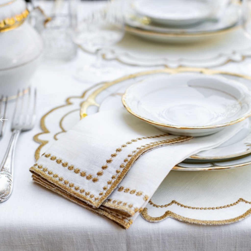 Letizia Linen Napkin - Ivory/Gold