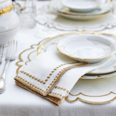 Letizia Linen Napkin - Ivory/Gold