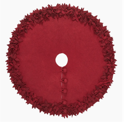 Tree Skirt Maroon w/ Flowers - 64"