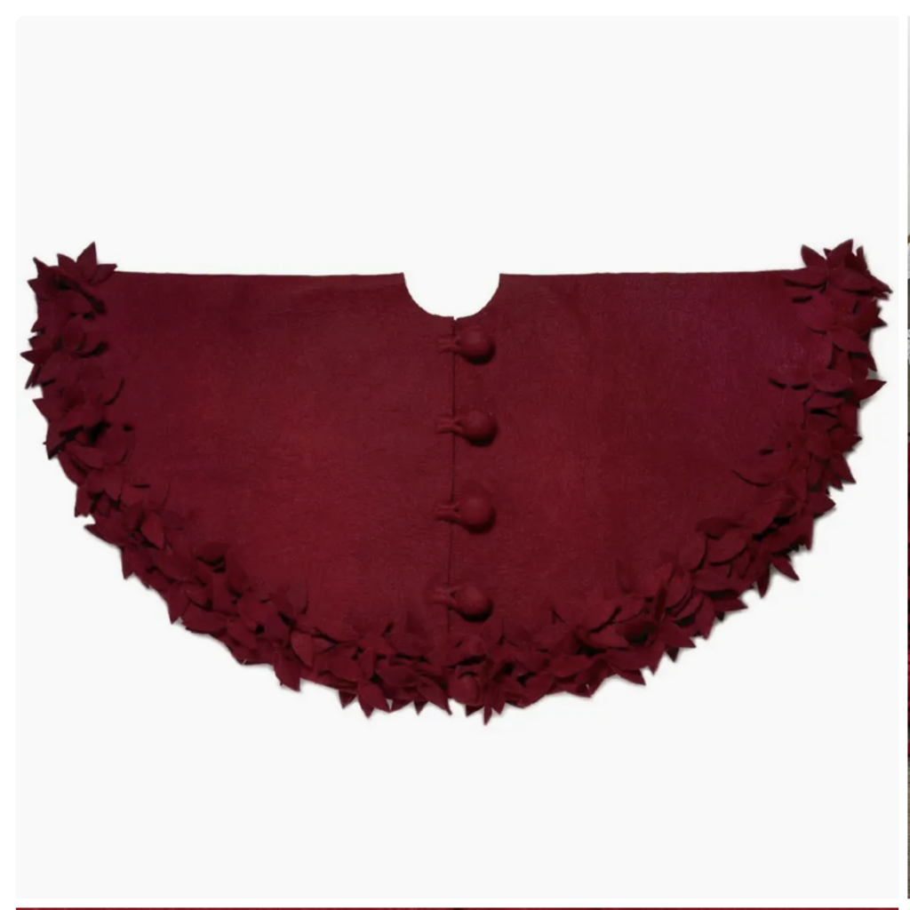 Tree Skirt Maroon w/ Flowers - 64"