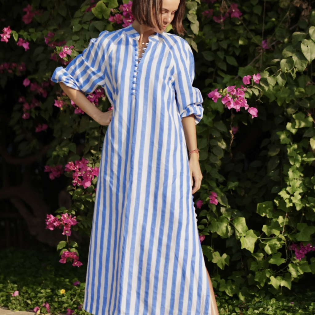 Positano Kaftan - Blue Cabana Stripe