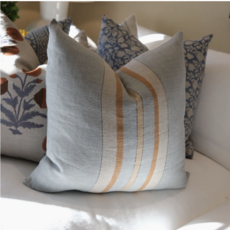 Bruges Striped Cushion Blue/Chestnut 22"SQ