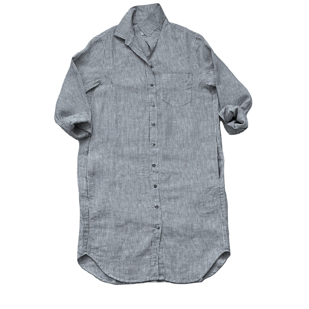 Eve Dress 100% Linen - Navy Stripe