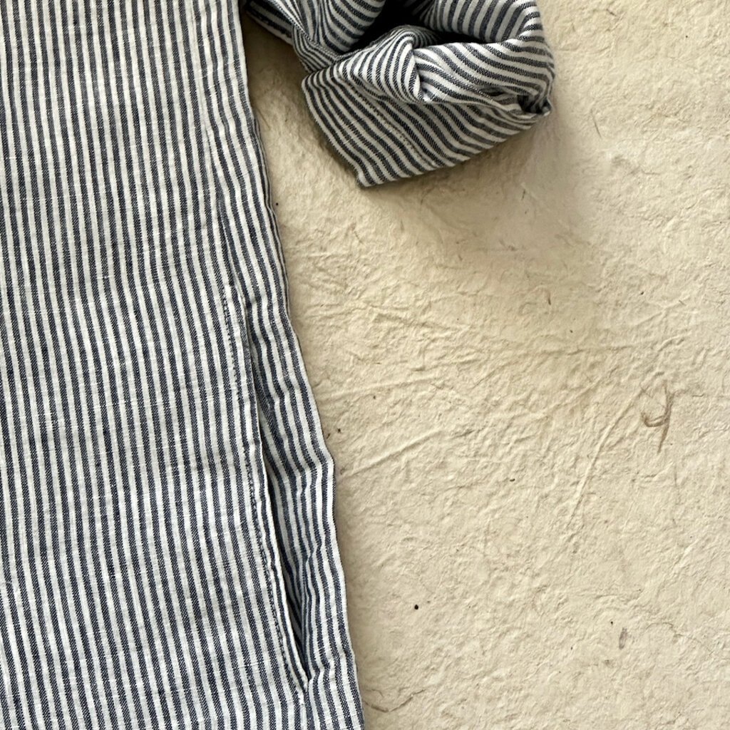 Eve Dress 100% Linen - Navy Stripe