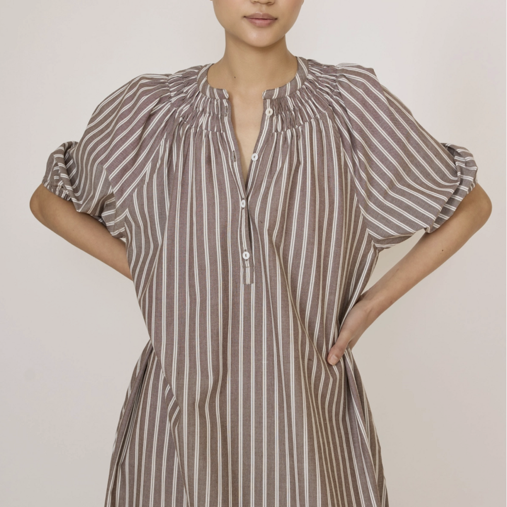 Popover Tunic Dress - Acorn Stripe