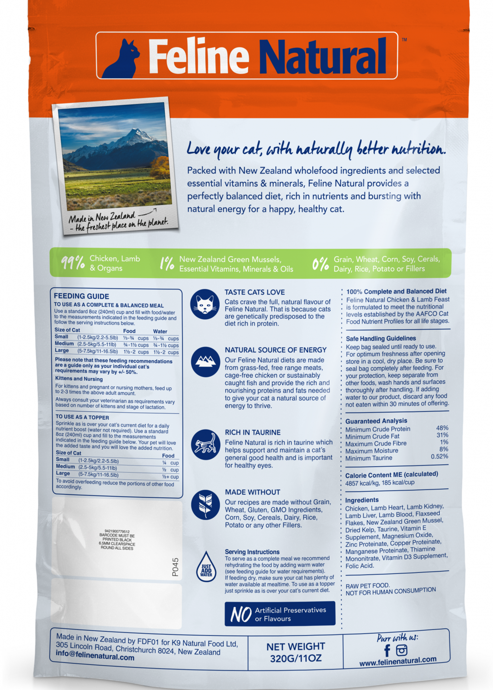 K9 Natural Feline Natural Chicken & Lamb Feast 6oz