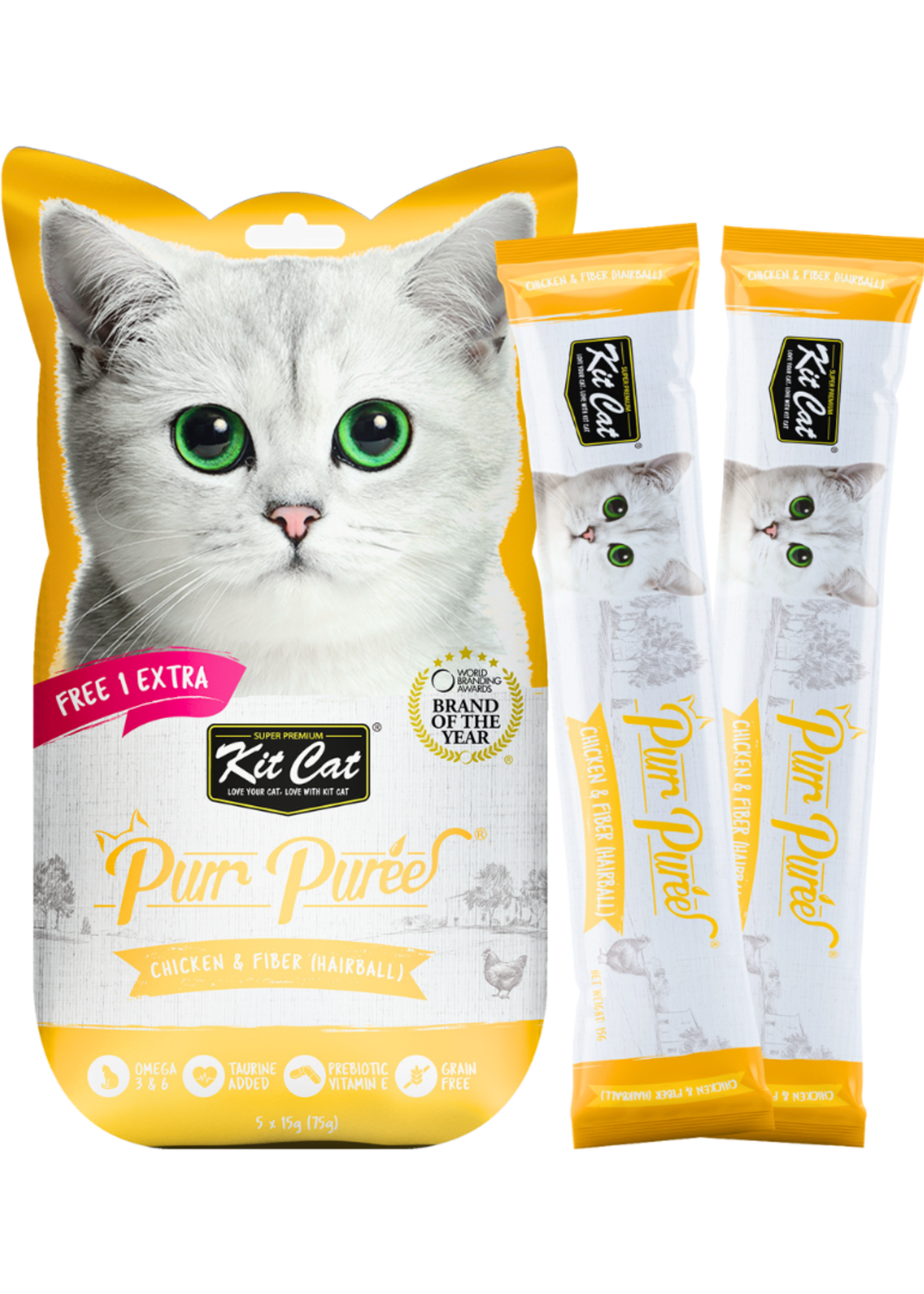 Kit Cat KIT CAT® PURR PURÉES® CHICKEN & FIBER (HAIRBALL) CAT TREAT