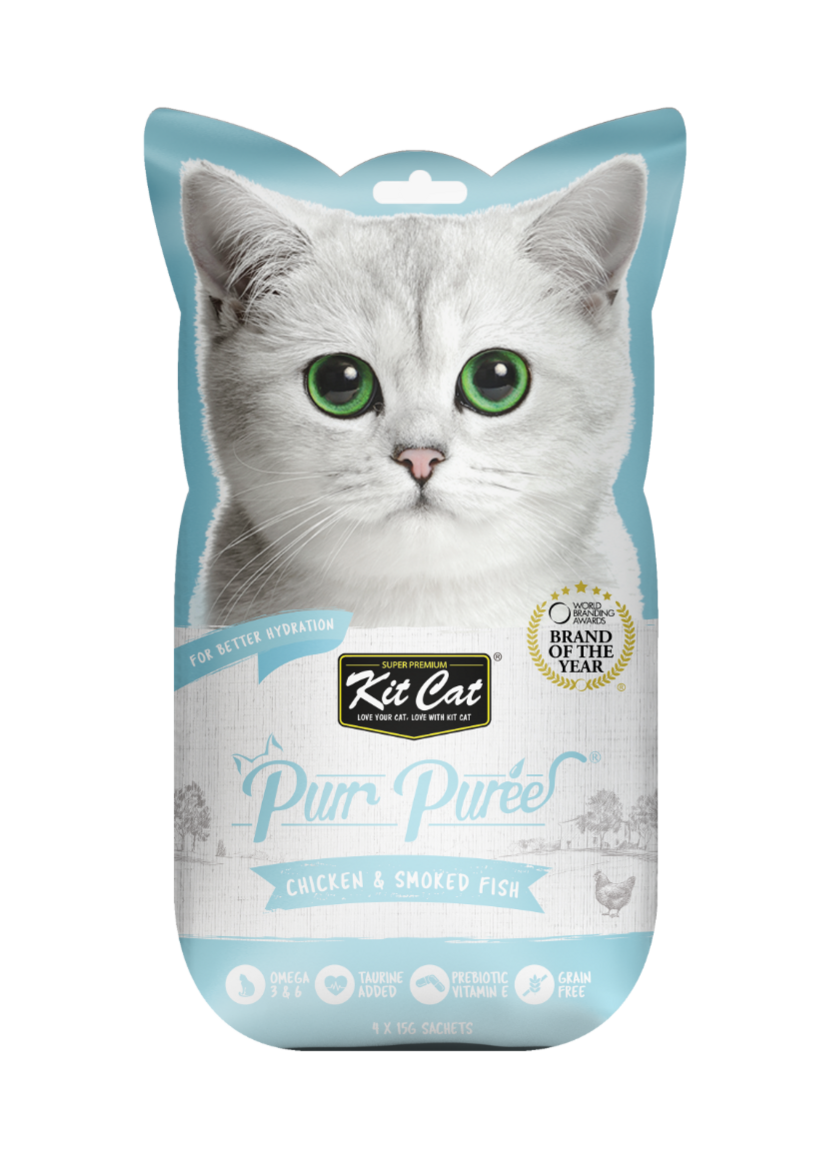 Kit Cat Kit Cat Purr Purees  Chicken & Smoked Fish Cat treat 4 X 15GM