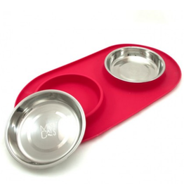 Messy Cats Messy Cats Double Silicone Feeder with Stainless Saucer Shaped Bowl