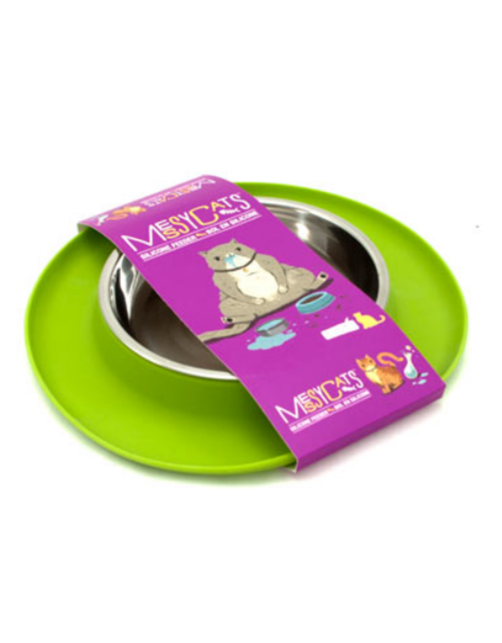 Messy Cats Messy Cats Single Silicone Feeder with Stainless Saucer Shaped Bowl