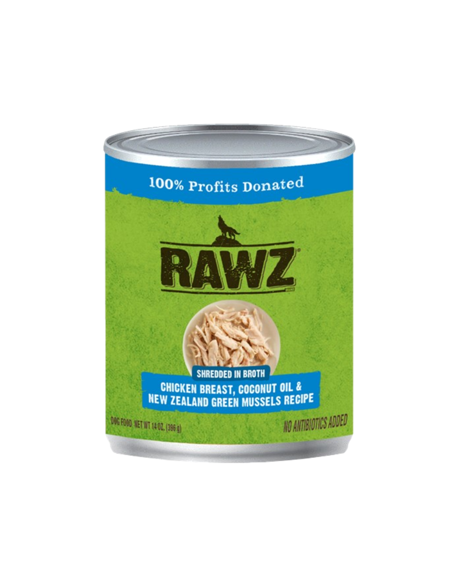 Rawz Rawz Shredded Chicken Breast, Coconut Oil & New Zealand Green Mussels Recipe Dog Food 14oz