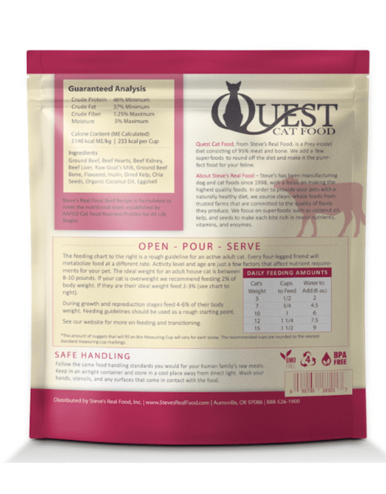 Steve's Real Food Steve's Real Food Quest Freeze Dried Beef Nuggets Cat Food 10oz
