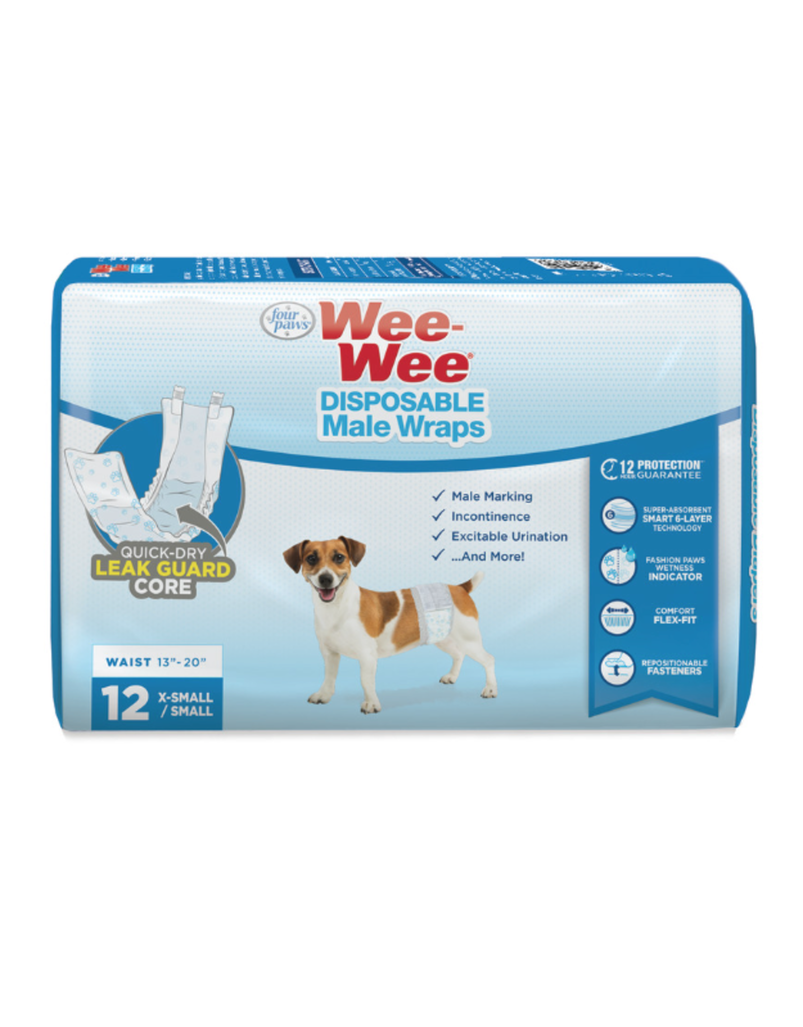 Four Paws Four Paws Wee Wee Male Wraps X-Small/Small 12ct