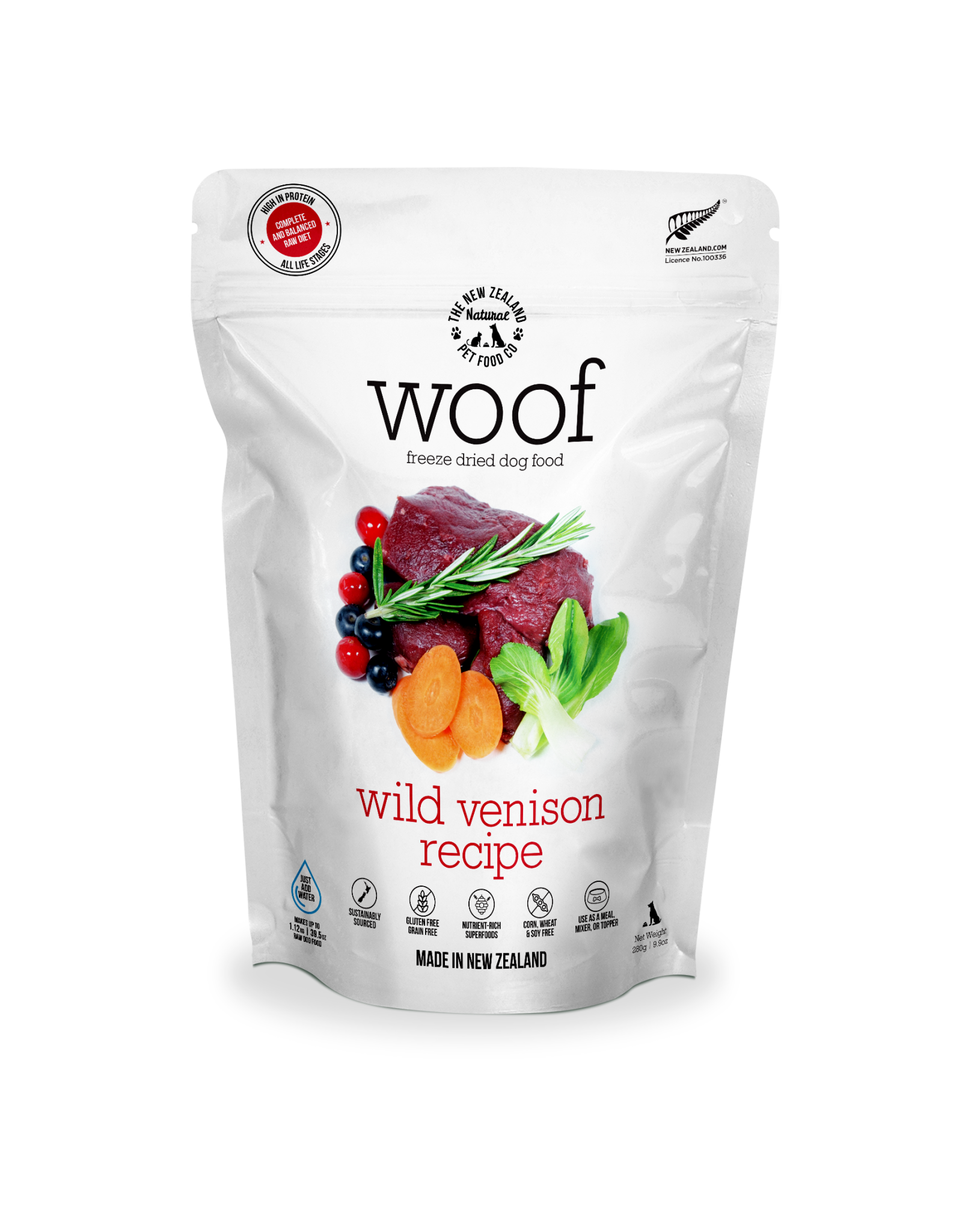 The New Zealand Natural Pet Food Company Woof Freeze Dried Wild Venison Recipe Dog Food