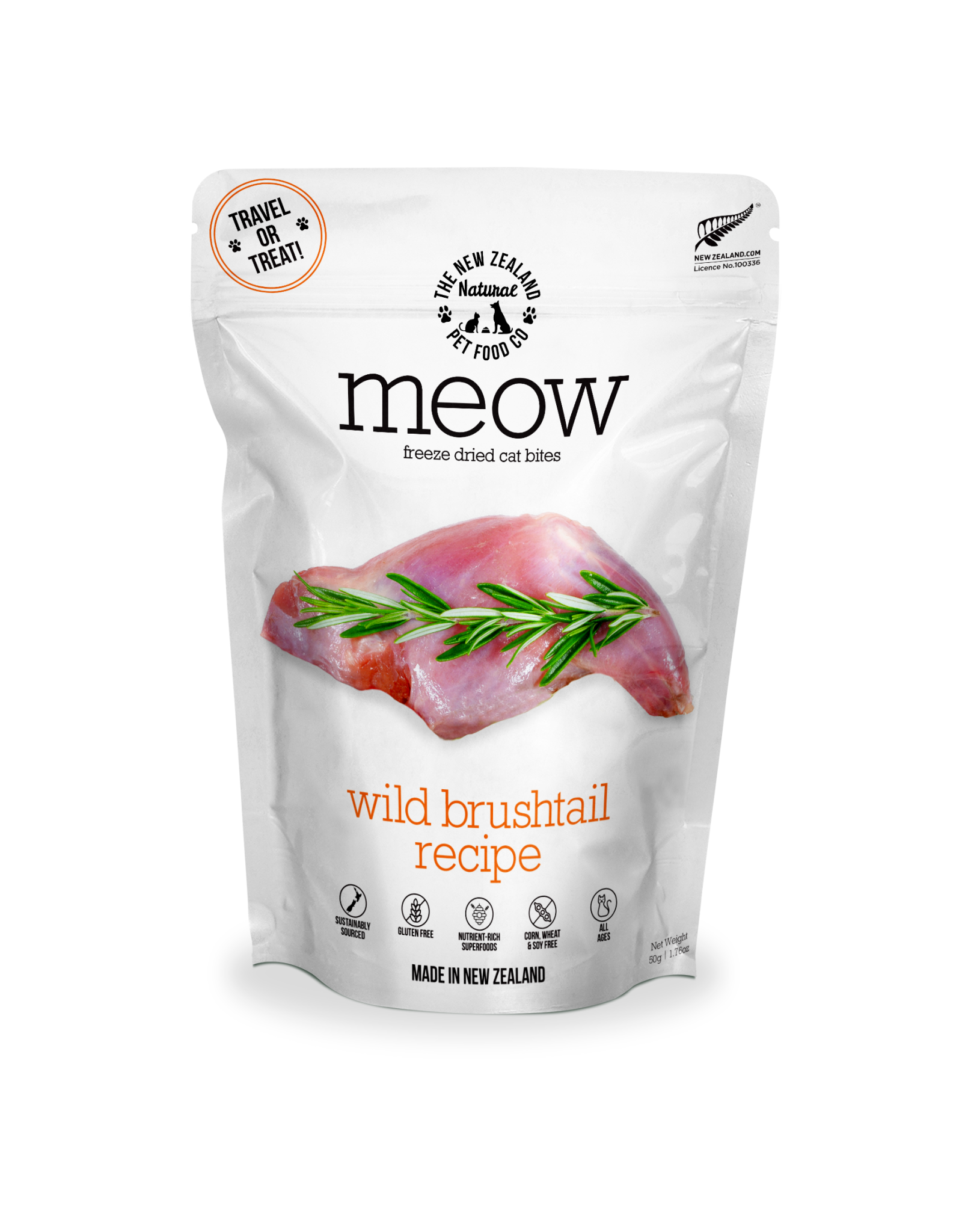 The New Zealand Natural Pet Food Company Meow Freeze Dried Wild Brushtail Recipe Cat Food