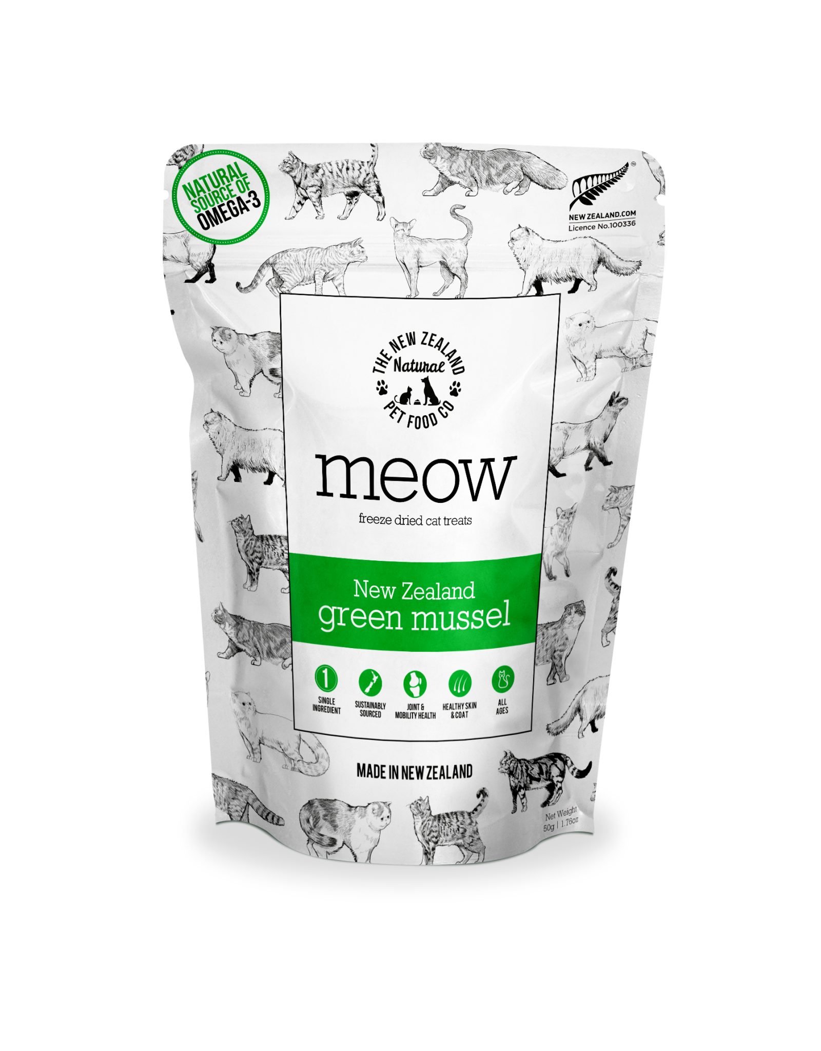 The New Zealand Natural Pet Food Company Meow Freeze Dried Green Mussel 1.76oz