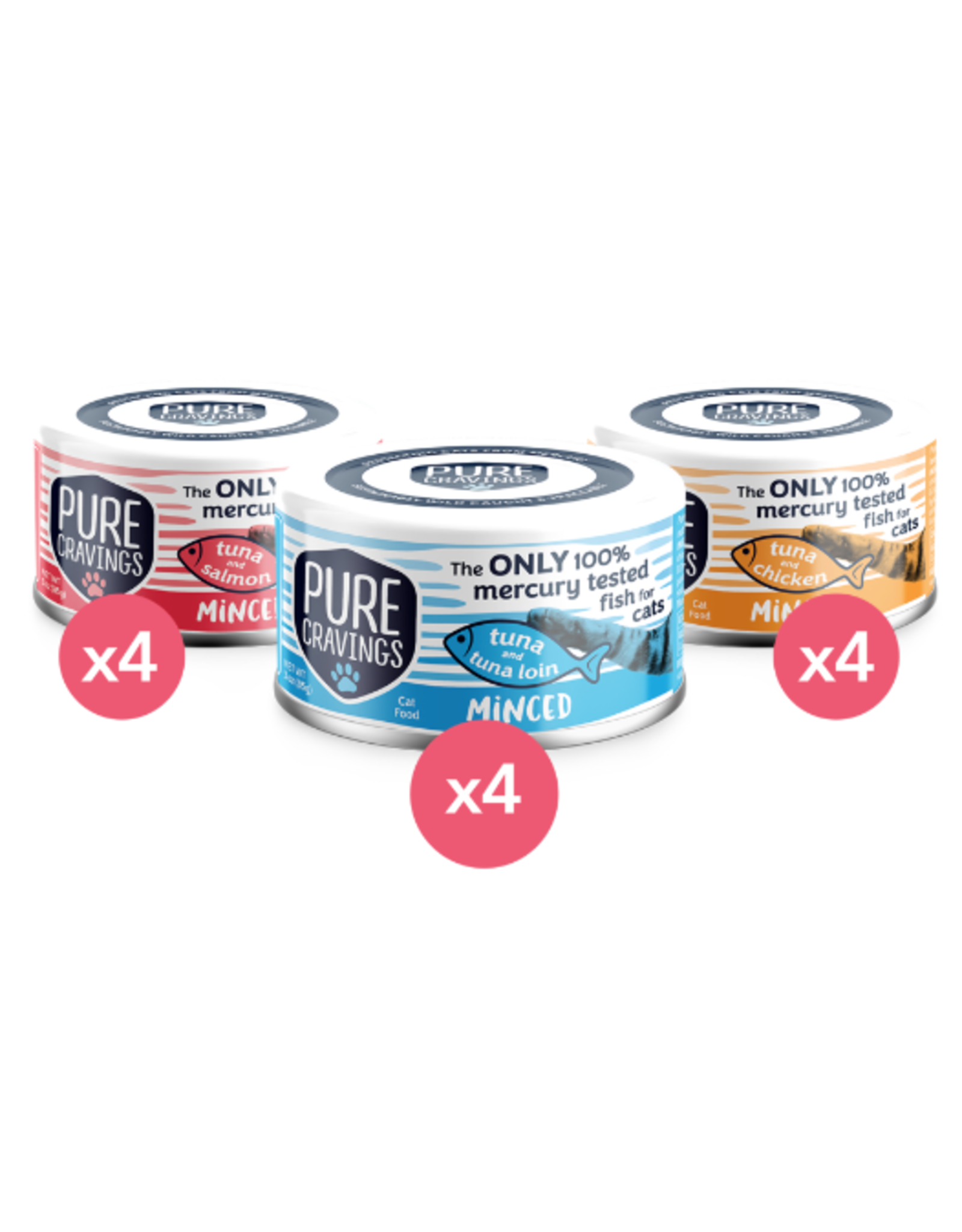 Pure Cravings Minced Tuna Variety Pack (Chicken, Salmon & Tuna Loin) 3oz 12/cs