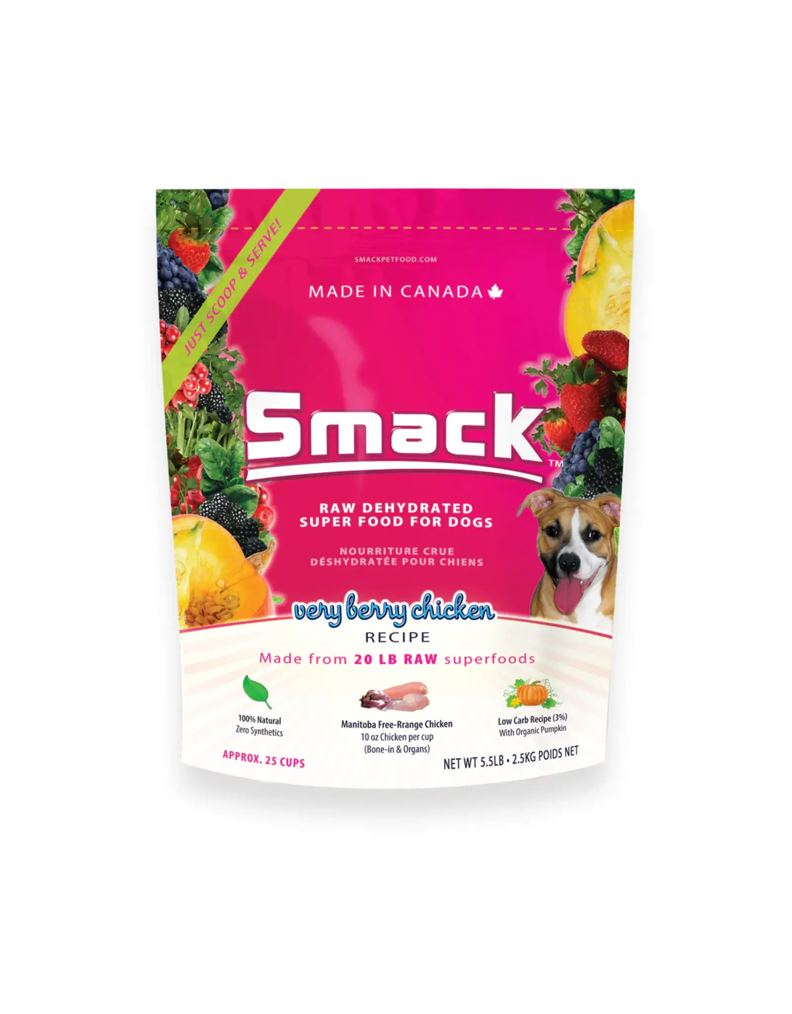 Smack Smack Raw Dehydrated Super Food for Dogs Very Berry Chicken Recipe