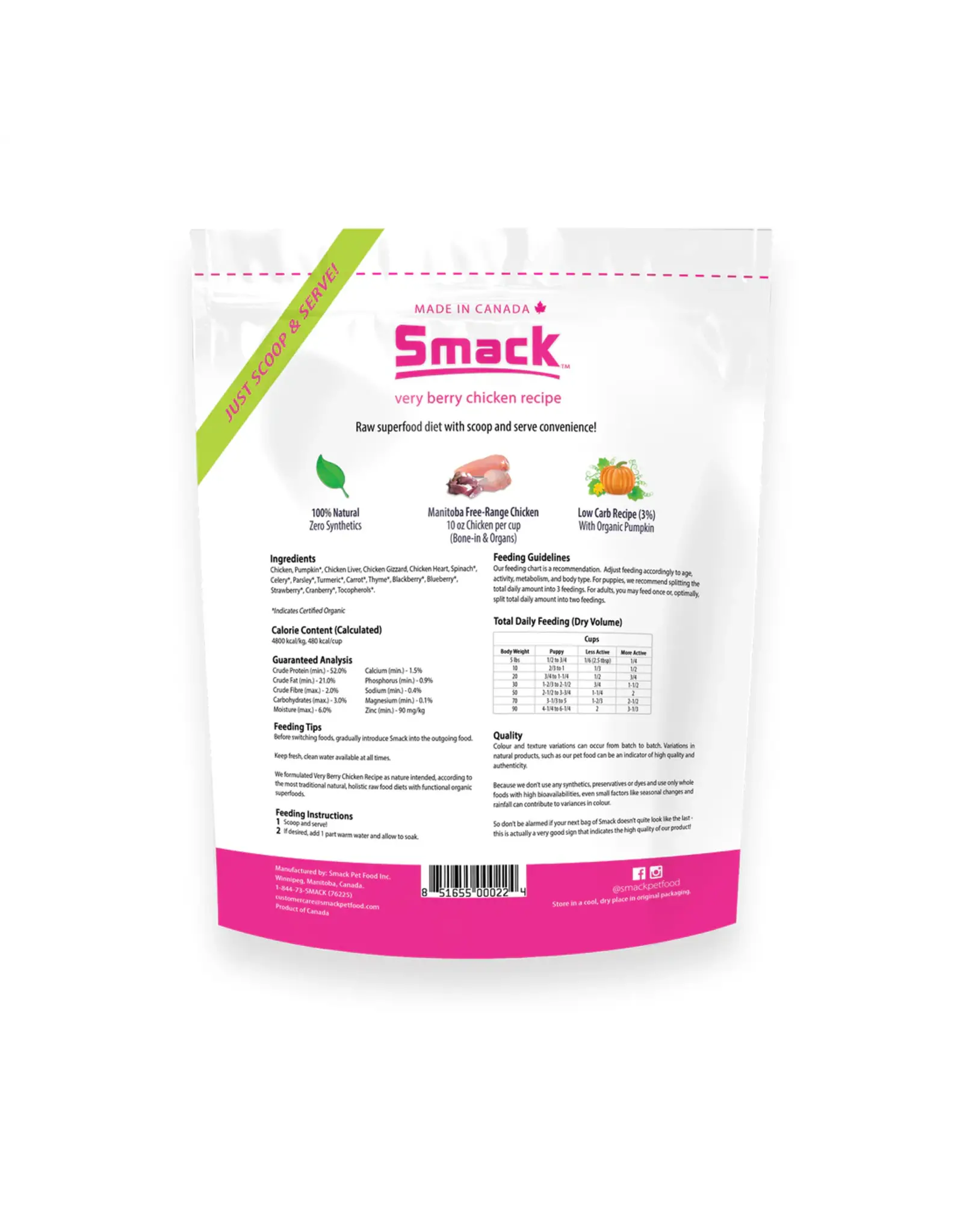 Smack Smack Raw Dehydrated Super Food for Dogs Very Berry Chicken Recipe