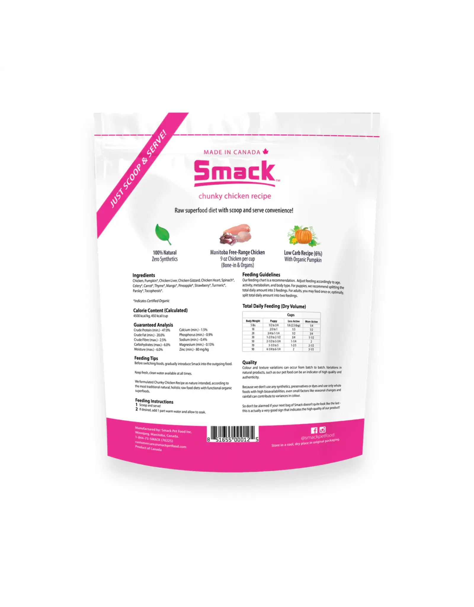 Smack Smack Raw Dehydrated Super Food for Dogs Chunky Chicken Recipe