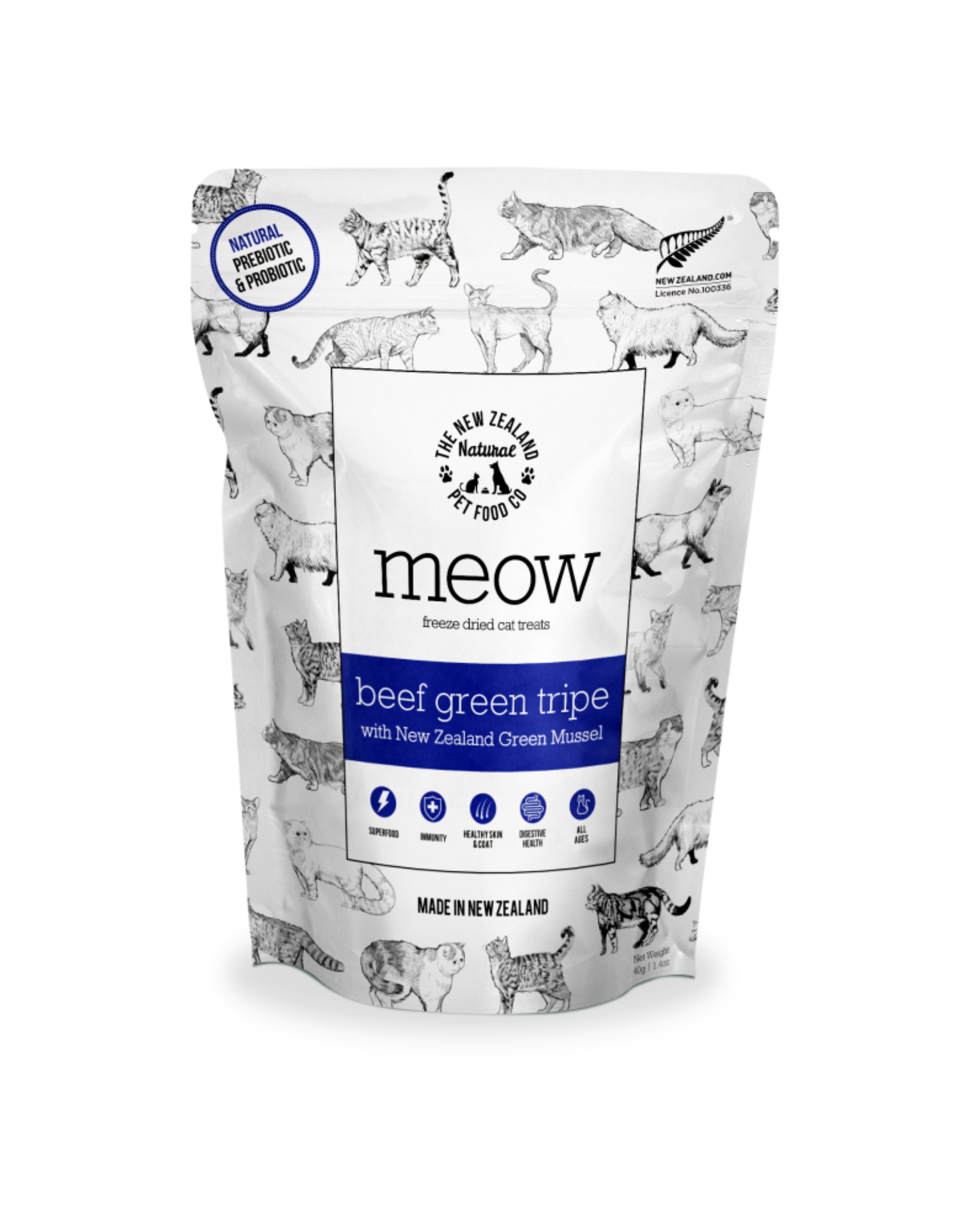 The New Zealand Natural Pet Food Company Meow Freeze-Dried Beef Green Tripe w/New Zealand Green Lipped Mussels 1.4oz