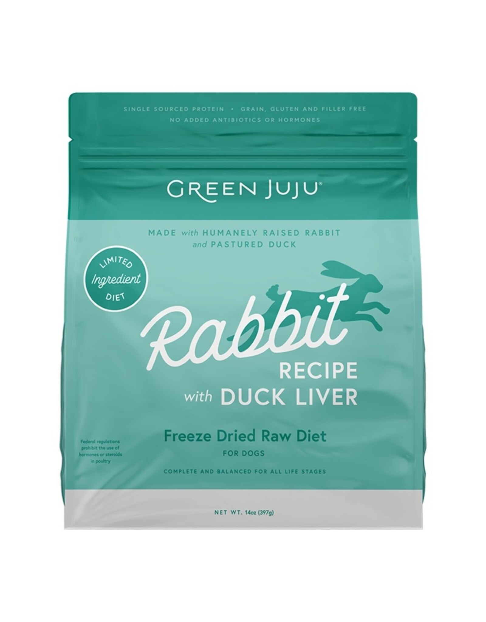 Green Juju Green Juju Rabbit Recipe w/Duck Liver Freeze Dried Raw Diet Dog Food 14oz