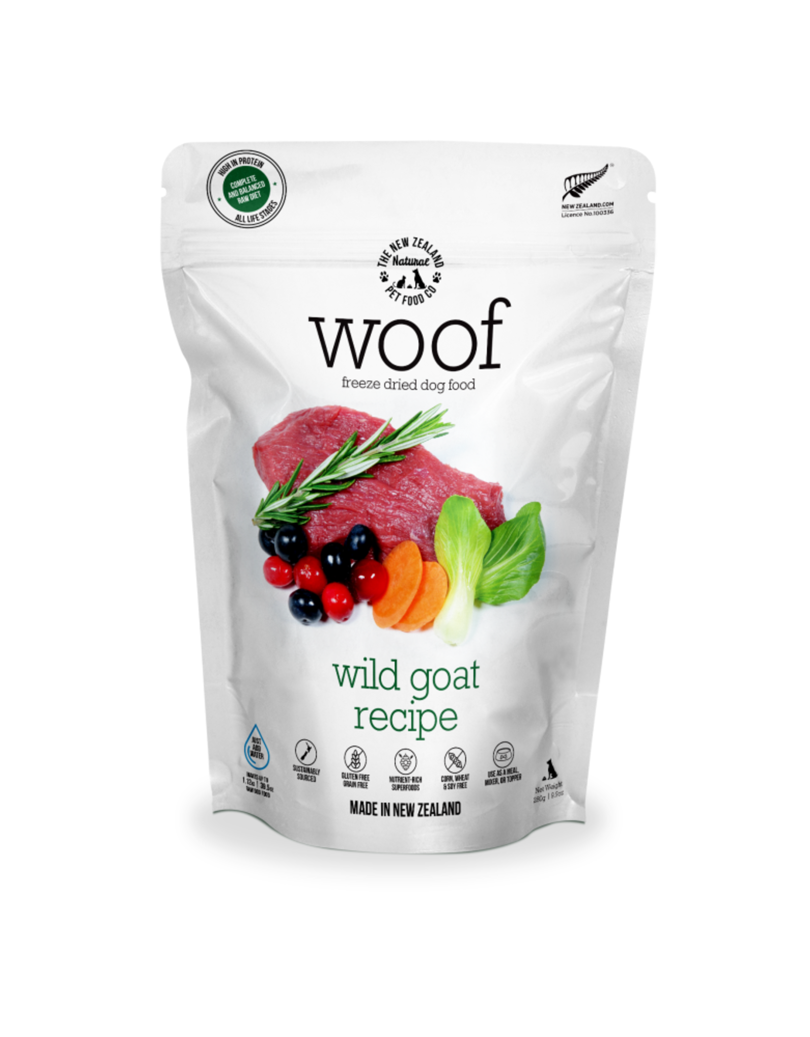 The New Zealand Natural Pet Food Company Woof Freeze Dried Wild Goat Recipe Dog Food
