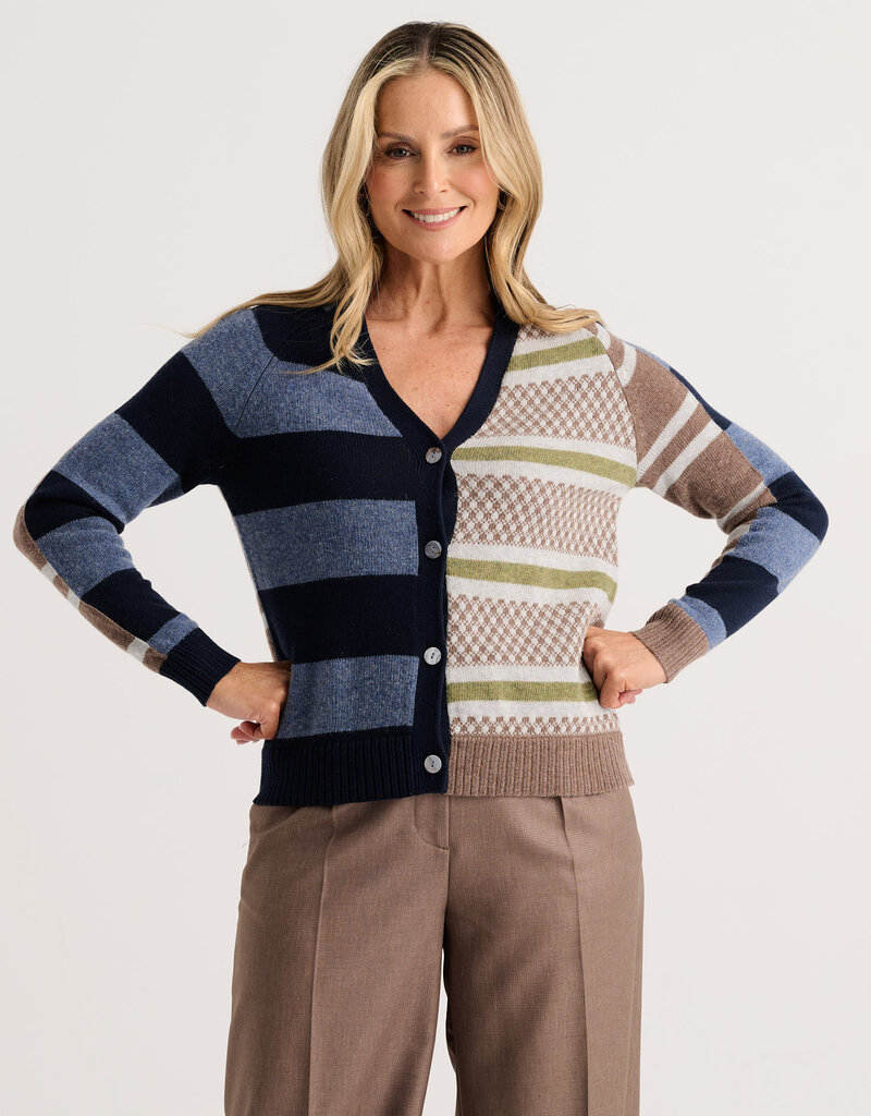 Zaket and Plover ZP Stripe Meets Check Cardigan