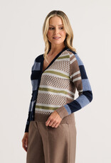 Zaket and Plover ZP Stripe Meets Check Cardigan