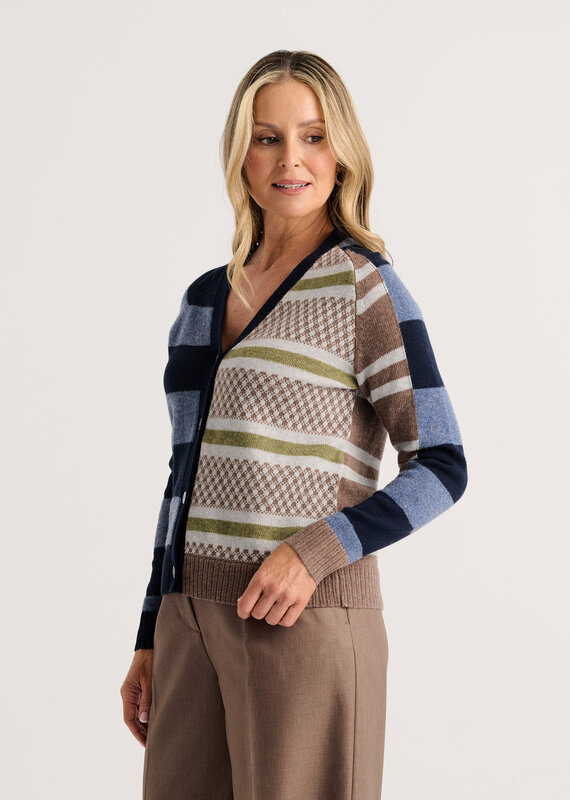Zaket and Plover ZP Stripe Meets Check Cardigan